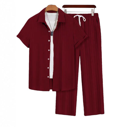 Plus‑Size Men’s Casual Loose Shirt & Pants Two‑Piece Set