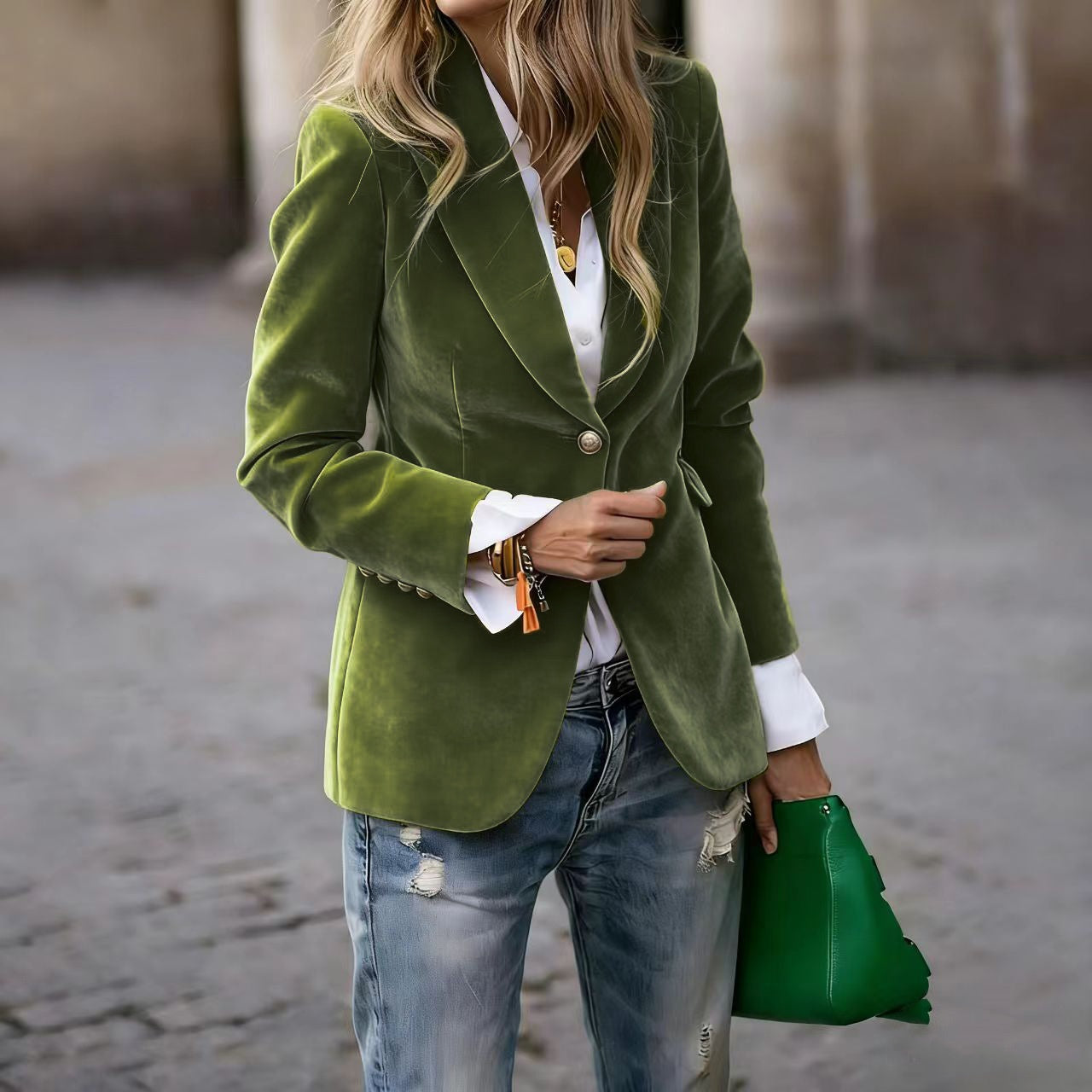 Women’s Velvet Lapel Slim Blazer