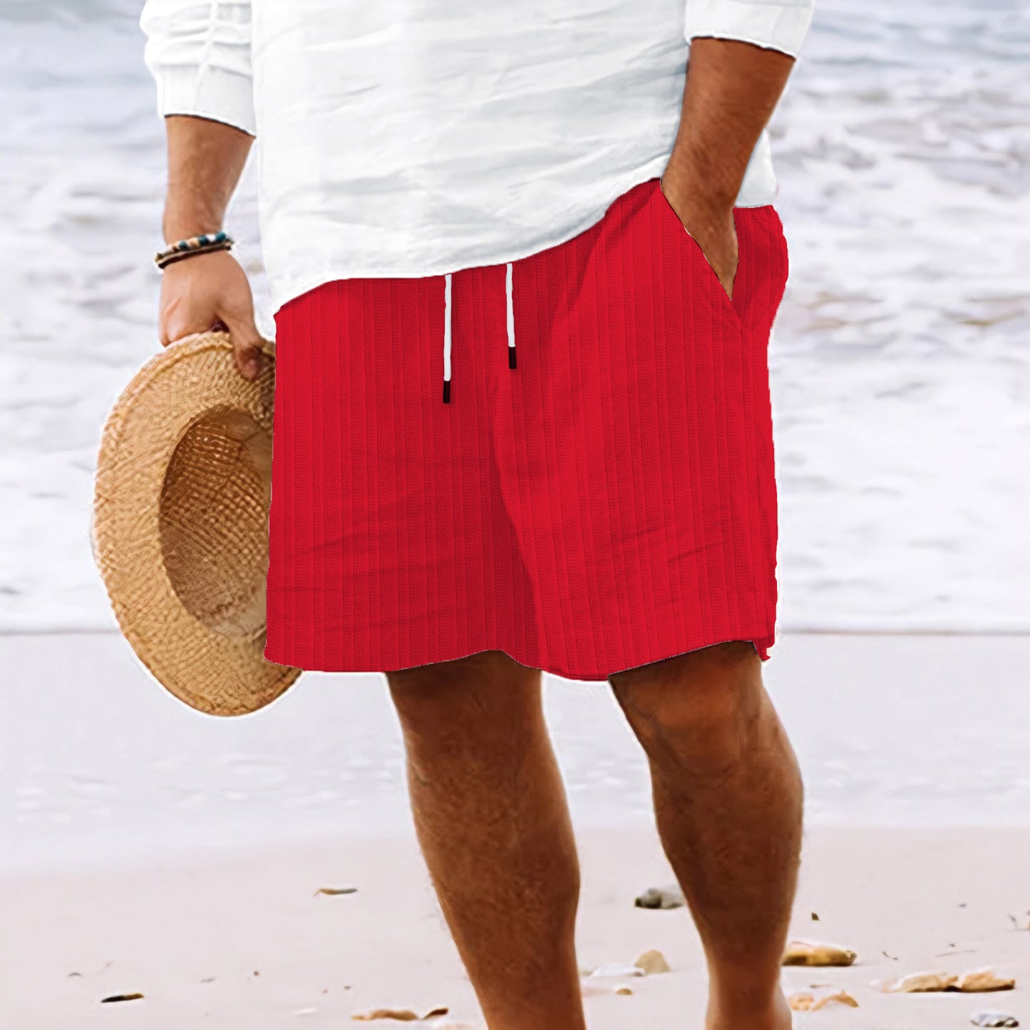 Stripe Print Shorts Summer Fashion Drawstring Sweatpants Casual Clothing For Men