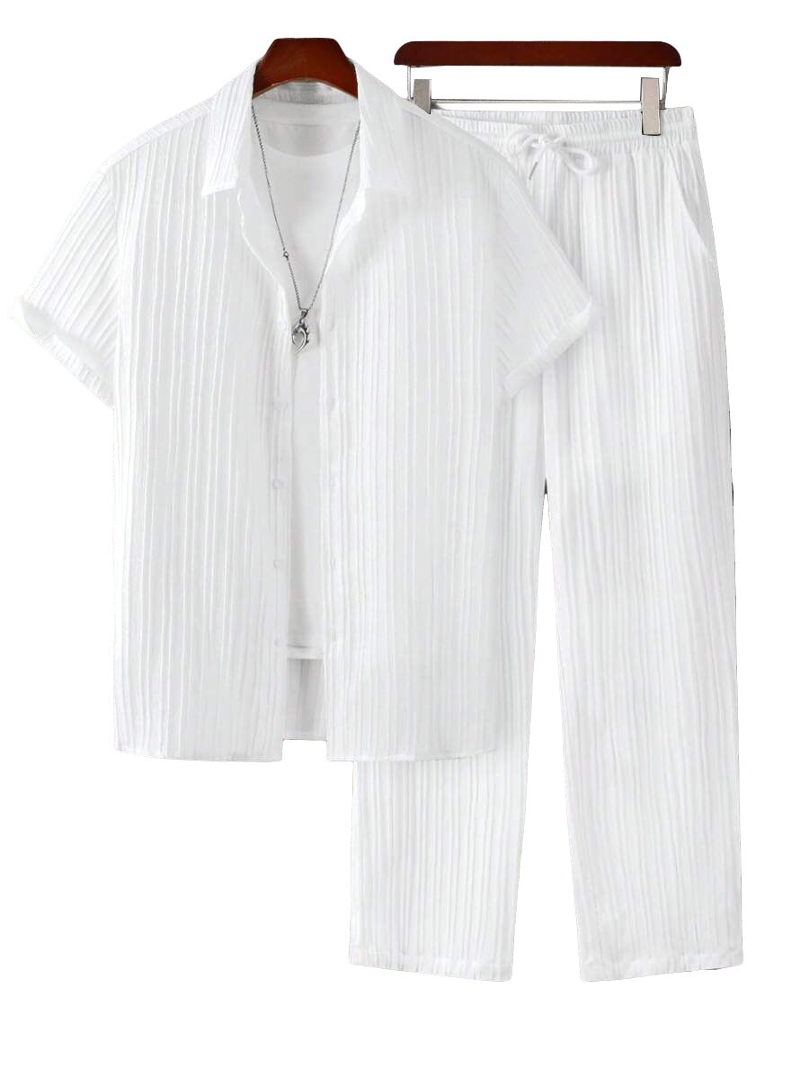 Plus‑Size Men’s Casual Loose Shirt & Pants Two‑Piece Set