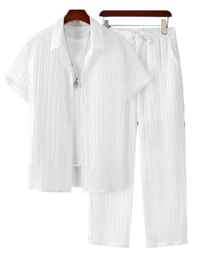 Plus‑Size Men’s Casual Loose Shirt & Pants Two‑Piece Set