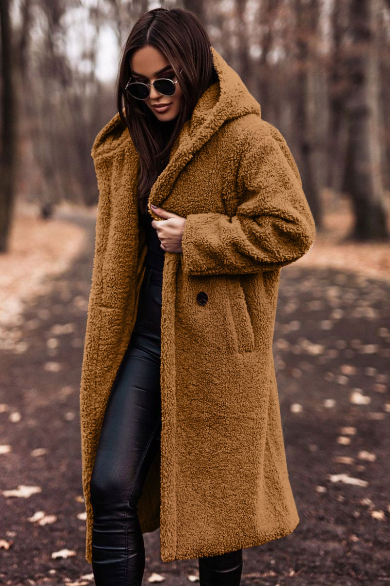 Women's Teddy Fleece Hooded Long Coat