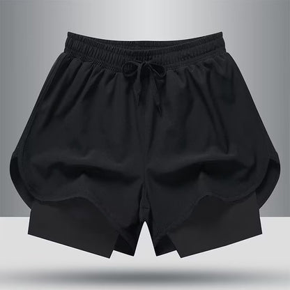 Workout Shorts Men's Jogging Pants Lined Fake Two-piece Training Anti-exposure