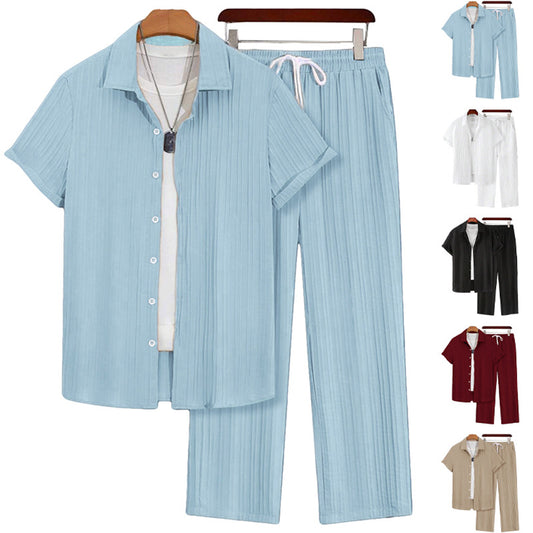 Plus‑Size Men’s Casual Loose Shirt & Pants Two‑Piece Set
