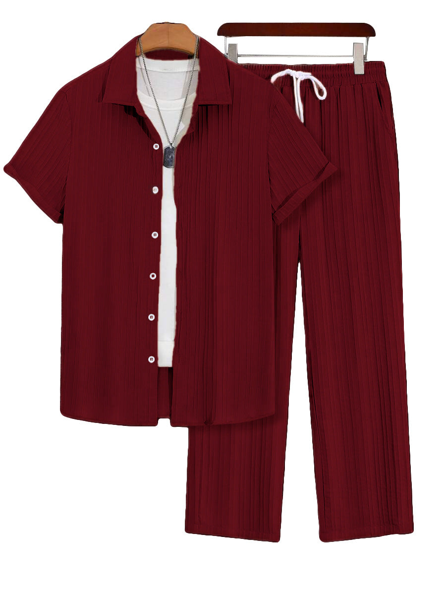 Plus‑Size Men’s Casual Loose Shirt & Pants Two‑Piece Set