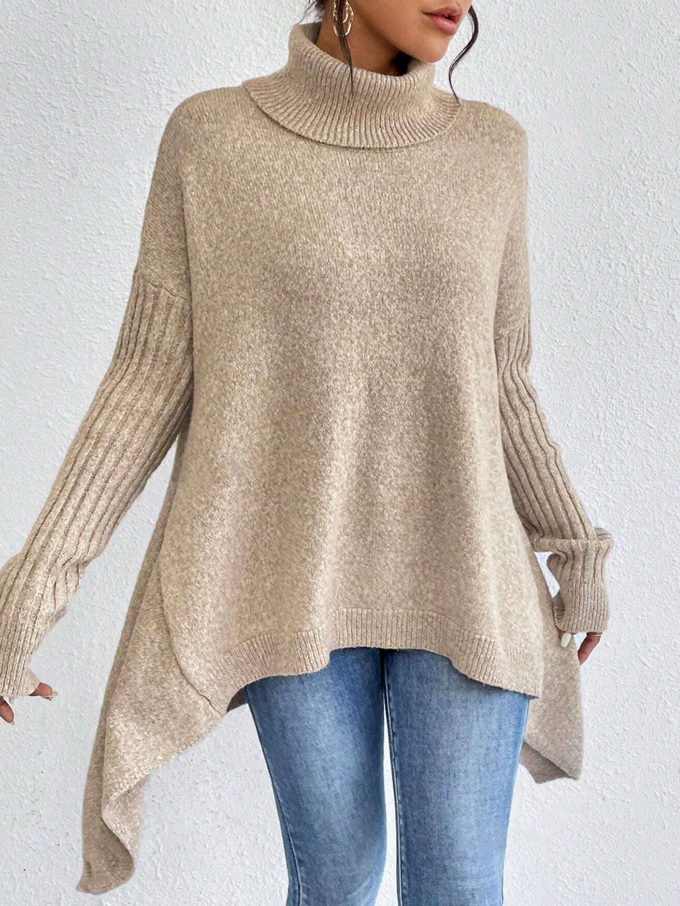 Women’s Irregular Turtleneck Knit Sweater