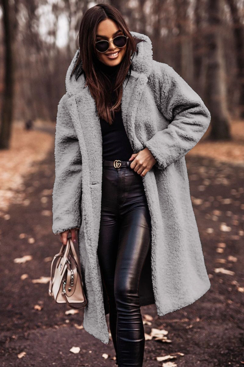 Women's Teddy Fleece Hooded Long Coat