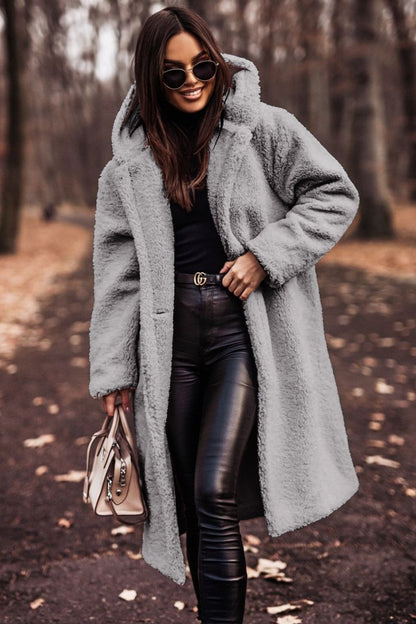Women's Teddy Fleece Hooded Long Coat